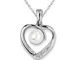 White Freshwater Cultured Pearl 6mm Heart Pendant Necklace in Sterling Silver with Chain